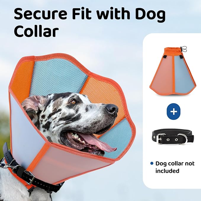 SUNFURA Dog Cone - Soft Cone for Dogs to Stop Licking, Pet E-Collar Alternative After Surgery, Adjustable Pet Recovery Collar for Wound Healing, Orange Blue Large