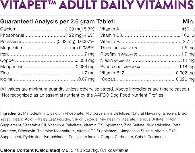 NaturVet - VitaPet Adult Daily Vitamins for Dogs - Plus Breath Aid - Provides a Full Spectrum of Vitamins & Minerals - Enhanced with Omega-6 Fatty Acids (180 Time Release Chewable Tablet