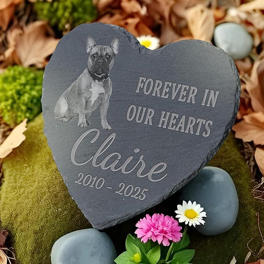 Pet Memorial Stone with Photo, Dog Memorial Gifts for Loss of Dog, Personalized Pet Memorial Gifts, Pet Loss Gift - in Our Hearts（Heart）