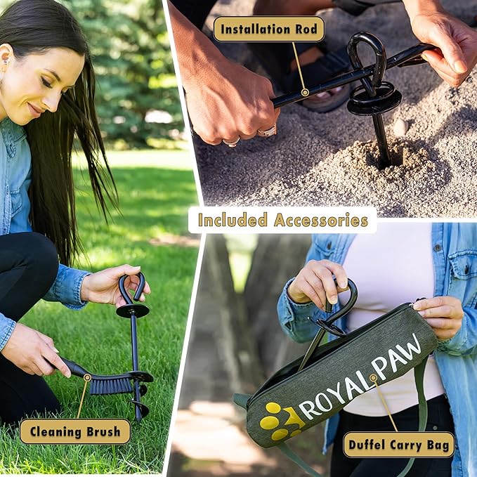 ROYAL PAW Dog Tie Out Cable and Stake 30ft - for Large Dogs up to 300 lbs - Heavy Duty Tether and Dog Stake for Yard, Beach & Camping Outside (Black, L/XL - 30ft)