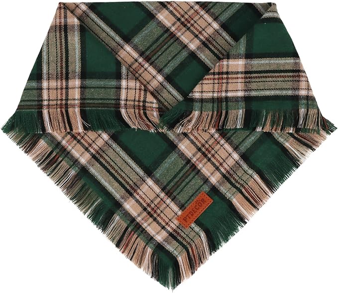 PTDECOR Christmas Dog Bandanas with Tassels Edges, Stylish Red Green Plaid Scarf Bib, Multiple Size, Reversible Triangle Christmas Bandanas for Small Dogs Puppies Cats(Small)