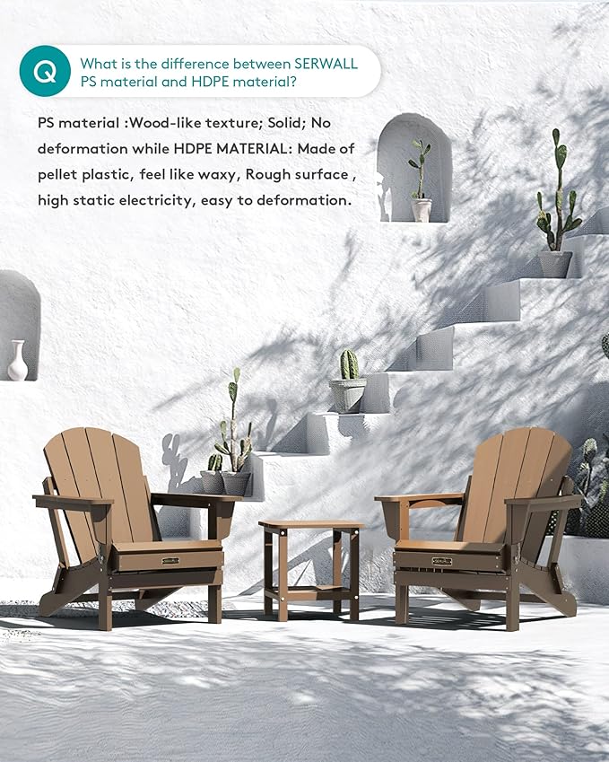 SERWALL Adirondack Chair Set of 6 for Patio Garden Weather Resistant Outdoors Fire Pit Chairs- Brown