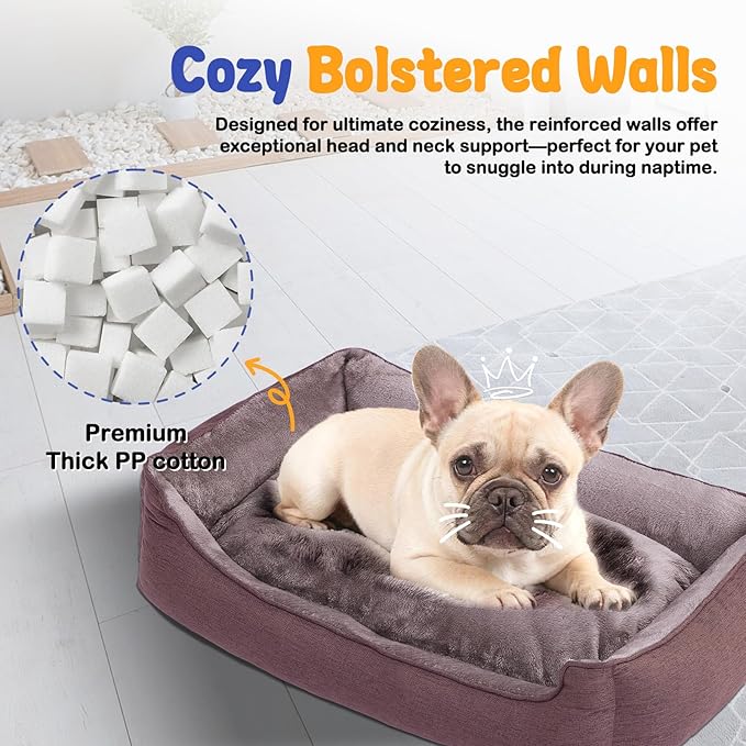 Makigued Rectangle Dog Bed for Medium Size Dog with Removable Washable Cover Pet Bed with Bolster Sides Non-Slip Bottom Pet Sofa Waterproof Lining Durable Pet Cuddler, Dark Brown, 29x 23x 7.1 in