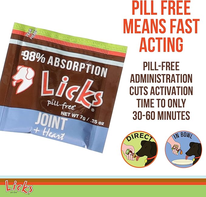 Licks - Dog Joint + Heart Supplement - Omega 3 Fish Oil + Glucosamine - LiquiPaks - 30 Use