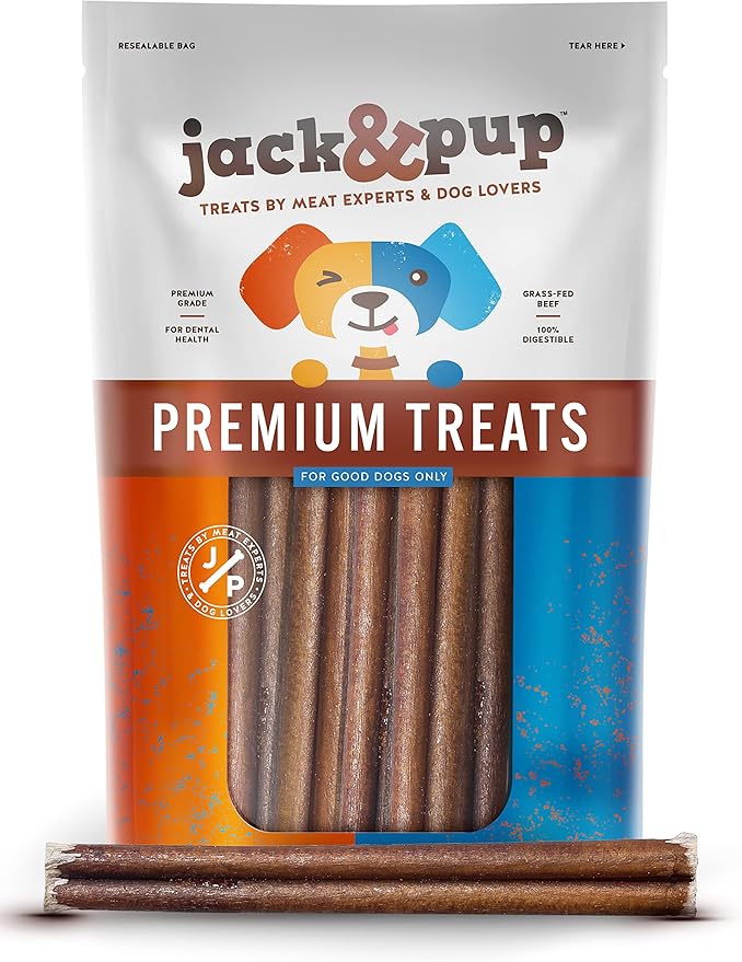 Jack&Pup 6 Inch Standard Bully Sticks for Small and Medium Dogs (25 Pack) Single Ingredient Dog Chew Bully Stick
