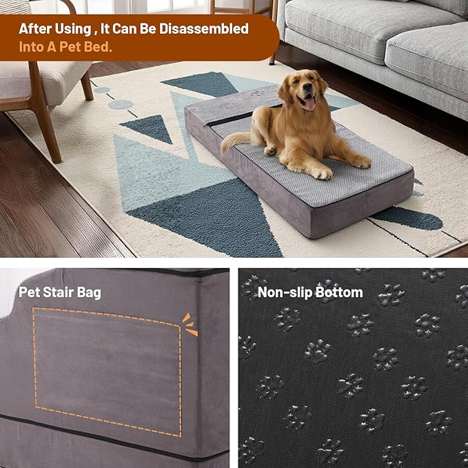 6-Step Dog Stairs for Bed & Couch – H Pet Steps for Puppy & Older Dog, Non-Slip Pet Ramp with Wide Pedals, Sturdy Indoor Dog Ladder for High Furniture 43.3" L x 19.68" W x 29.53" H Grey