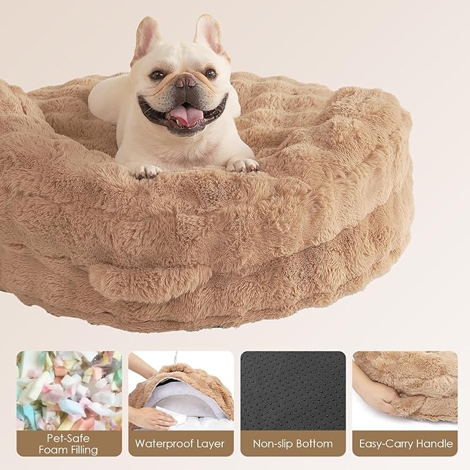 EHEYCIGA Small Dog Bed and Cat Couch for Puppy and Kitten - Fluffy Faux Rabbit Fur Pet Sofa with Washable Removable Cover, Waterproof and Non-Slip, 23 Inch, Camel