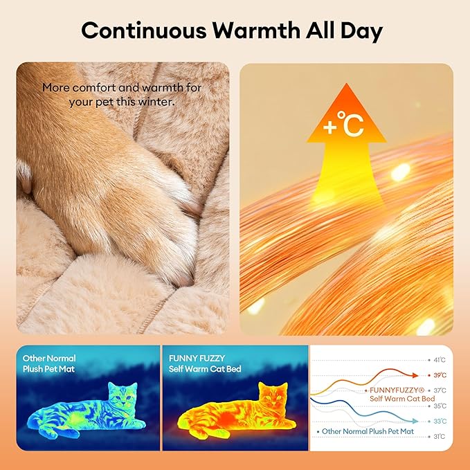 FUNNY FUZZY Self Warming Cat Bed, Waterproof Corduroy Fleece Warm Self Heating Pad for Cats & Dogs, Non-Skid Thermal Pet Mat Indoor with Removable Washable Cover - ThermoPad, 25.5"×17.7", Khaki
