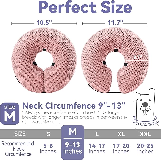 Soft Inflatable Dog Cone Collar - Medium/Large/Small, Cat Size - Dog Neck Donut, E Collar Alternative for Recovery