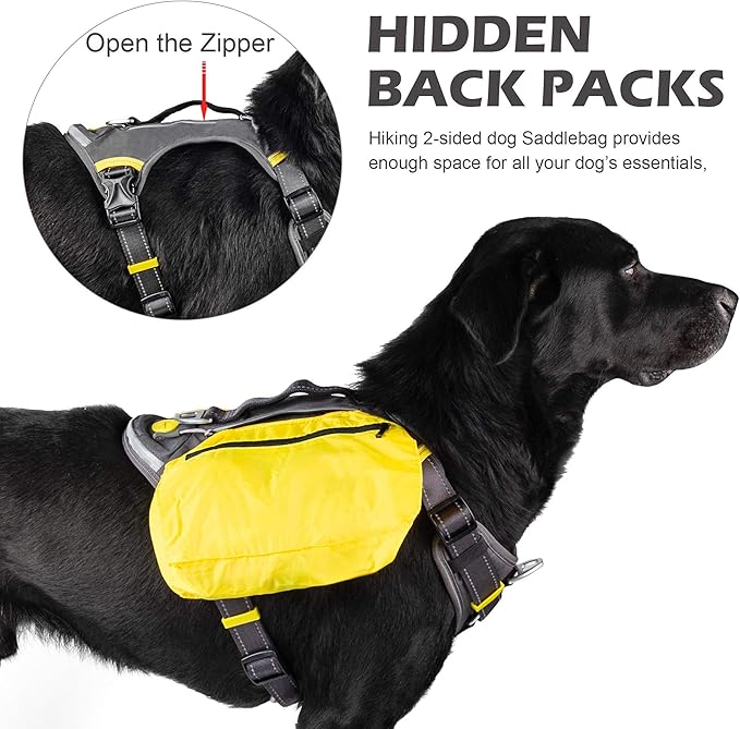 Fida Dog Harness, Multi-Functional No-Pull Pet Vest Harness with Saddle Bags Backpack, Front Leash Clip, Adjustable Soft Padded Reflective No-Choke Dog Vest Heavy Duty for Small Dog, S, Black