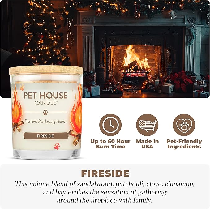 One Fur All Pet House Fall Candles, Long Lasting, Clean Burning, Soy Wax Scented Candles for Pet Odor, Fireside
