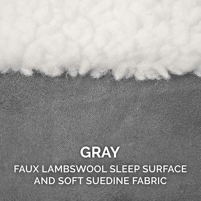 Furhaven 26" Round Cooling Gel Dog Bed for Medium/Small Dogs w/ Removable Washable Cover, For Dogs Up to 30 lbs - Sherpa & Suede Snuggery - Gray, 26-inch
