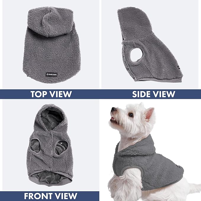 Spark Paws Fleece Dog Jacket, Hooded Sweater Vest, Warm Coat for Winter - Suitable for Small Medium Large XL XXL Breeds - Grey - S