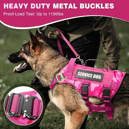 WINSEE Service Dog Vest Harness for Large Dog, Tactical Working MOLLE Vest with 10 Pet Patches, No Pull Heavy Duty Harness for Training Hunting Walking