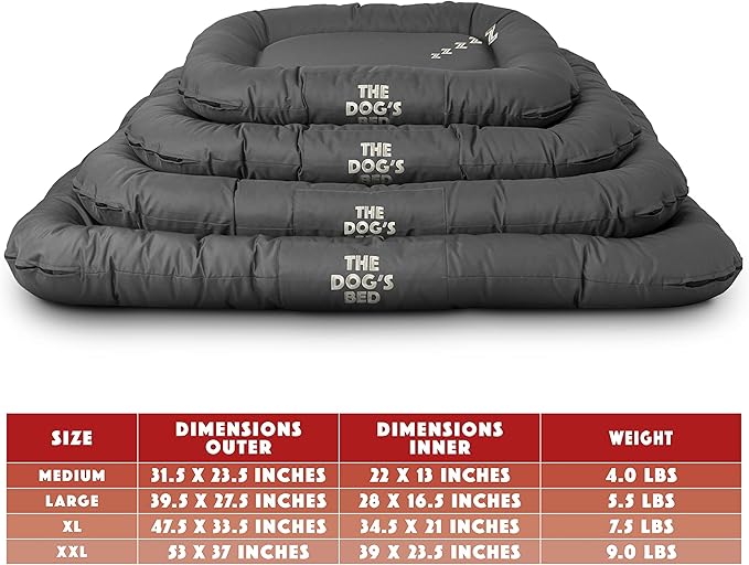 The Dog’s Bed Utility Waterproof Dog Bed, Medium, Durable Grey Oxford Fabric, Tough YKK Zippers, Washable Reversible Cover, Veterinary Approved