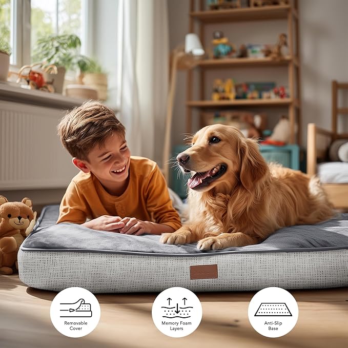 Deconovo Orthopedic Dog Bed for Medium & Large Dogs – Supportive Memory Foam with Washable Cover, Non-Slip Base – Comfort for Senior, Arthritic & Active Pets, Light Grey, 36" Lx27 Wx3 Th
