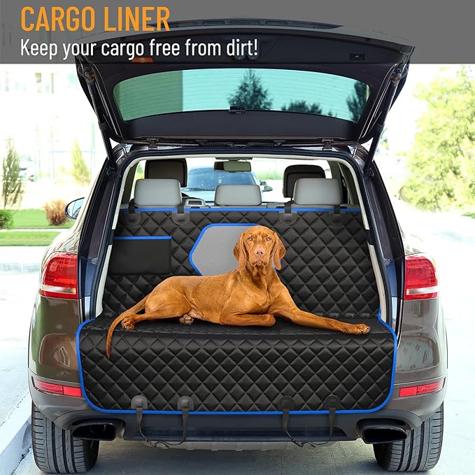 Active Pets Dog Car Seat Cover Car Seat Protector- Dog Seat Cover for Back Seat of SUVs, Trucks, Cars - Waterproof & Convertible Vehicle Hammock for Car Backseat - Mesh Window- Blue, XL