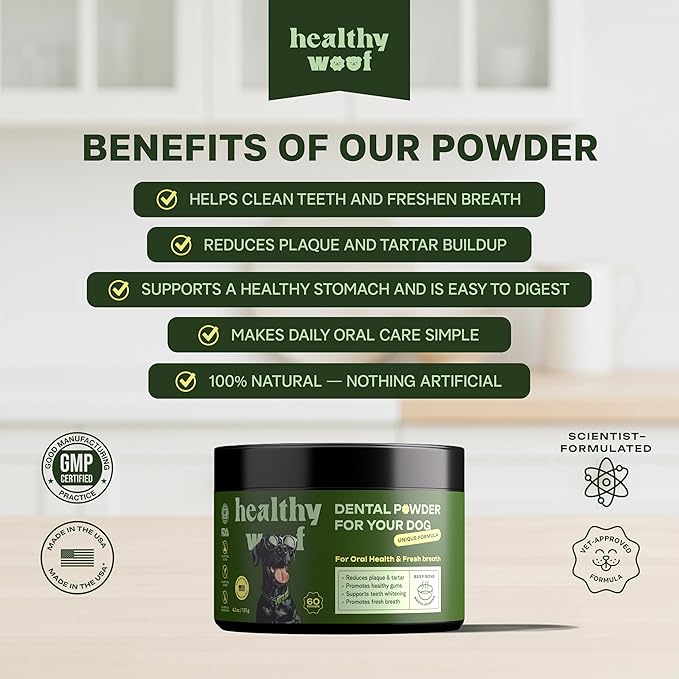 Dogbiotics Dental Powder for Dogs - Complete Oral Care Bone Broth, Dog Teeth Cleaning Powder, Tartar Remover, Fresh Breath, Sensitive Stomach Support, Dental Care, 4.2 oz, 60 Scoops