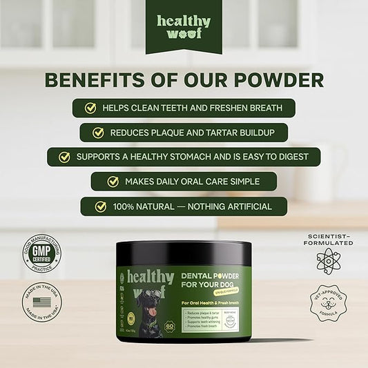 Dogbiotics Dental Powder for Dogs - Complete Oral Care Bone Broth, Dog Teeth Cleaning Powder, Tartar Remover, Fresh Breath, Sensitive Stomach Support, Dental Care, 4.2 oz, 60 Scoops