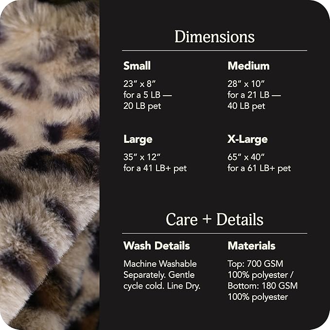 UnHide Floof Pet Bed - Medium (28" x 10") - Extra Soft Dog Bed - Removable Faux Fur Cover - Machine Washable - Helps Ease Pet Anxiety & Provides The Perfect Sleep - Leopard