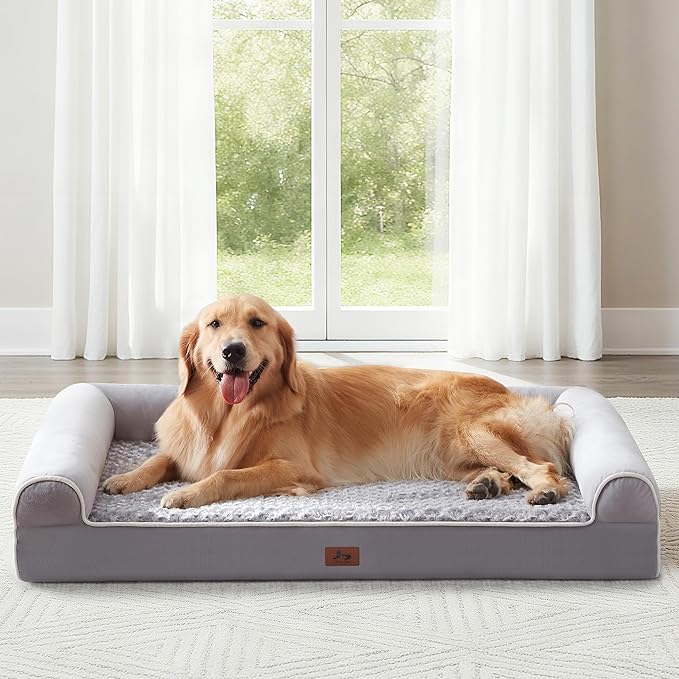Large Dog Beds Large Sized Dogs, Orthopedic XXL XL Dog Bed for Medium Size Dogs, Big Waterproof Couch Sofa with Removable Washable Cover for Pet, Light Grey, 48"*35"*8"