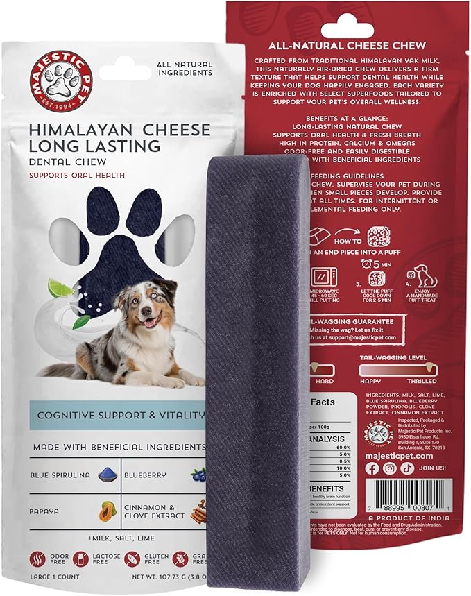 Majestic Pet Himalayan All-Natural Yak Cheese Dog Chews Made with 100% Cows Milk- Long Lasting Dental Chew for Dogs - Healthy Pet Treats (Cognitive Support & Vitality, Large, 1 Pack)