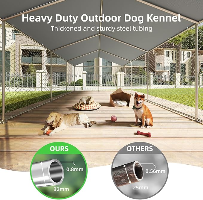 Outdoor Dog Kennel Outside with Metal Large Dog Gate, Outdoor Dog Pens with Roof, Heavy Duty Dog Kennel for Backyard Farm Use (240x120x84IN)