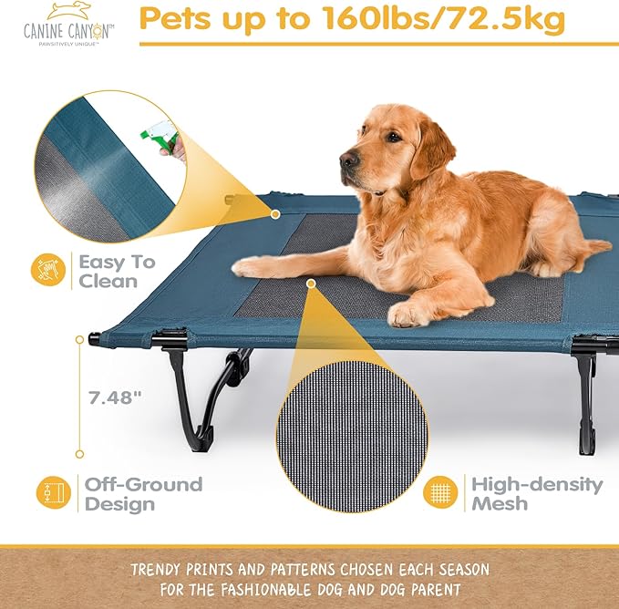 47 Inch Elevated Cooling Large Dog Bed with Removable Canopy, Raised Beds for Large Dogs with Washable Breathable Mesh, Dog Cot for Big Dogs, Indoor/Outdoor Pet Cot with Canopy