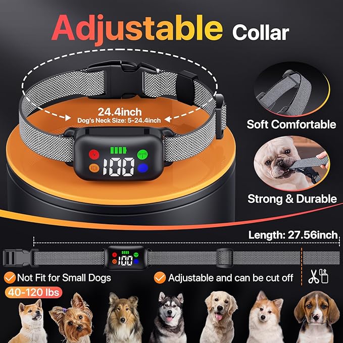Dog Training Collar, Dog Shock Collar with Remote Control for Medium Large Dogs 40-120lbs, IP68 Waterproof Shock Collar for Dogs with Beep Vibration Static & Safety Lock