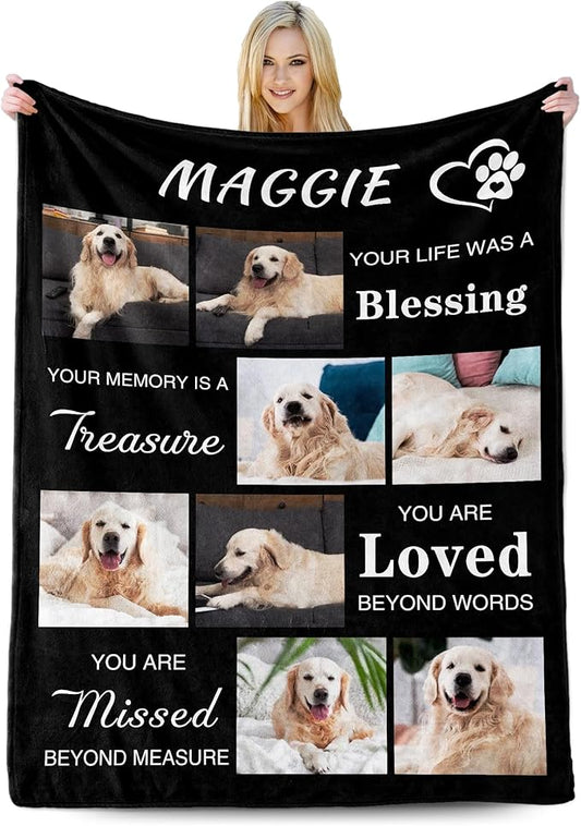 Dog Blankets for Pet Lover, Custom Blanket with Photos Name, Pet Blanket for Large Dogs, Dog Memorial Gifts for Loss of Dogs, Personalized Memorial Gifts of Puppy Cat Hamsters Rabbits