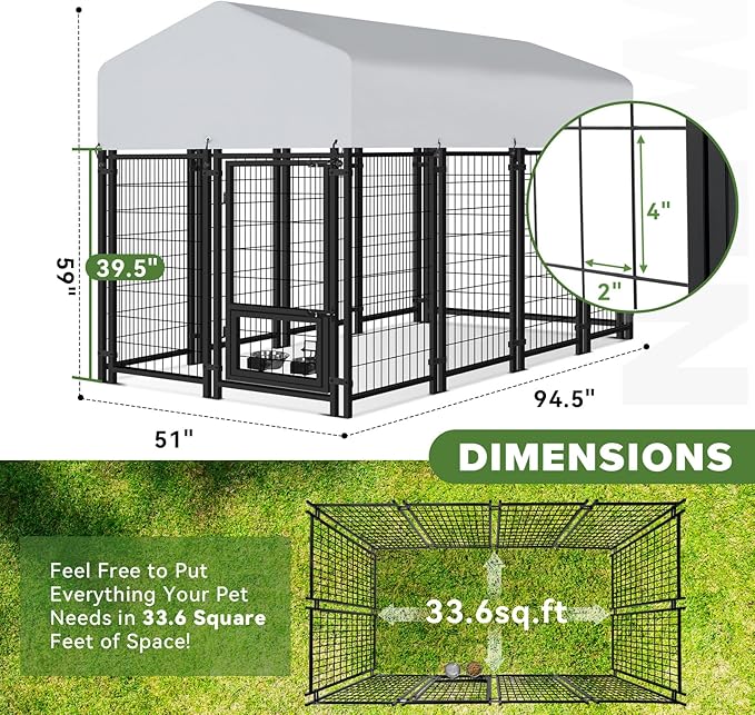Vagger 7.8x4x4.9FT Outdoor Dog Kennel for Large Dogs,Extra Large Welded Wire Fence Playpen for Outside,Newly Upgraded Security Door Lock and Panel Connector/UV-Resistant Waterproof Roof Cover