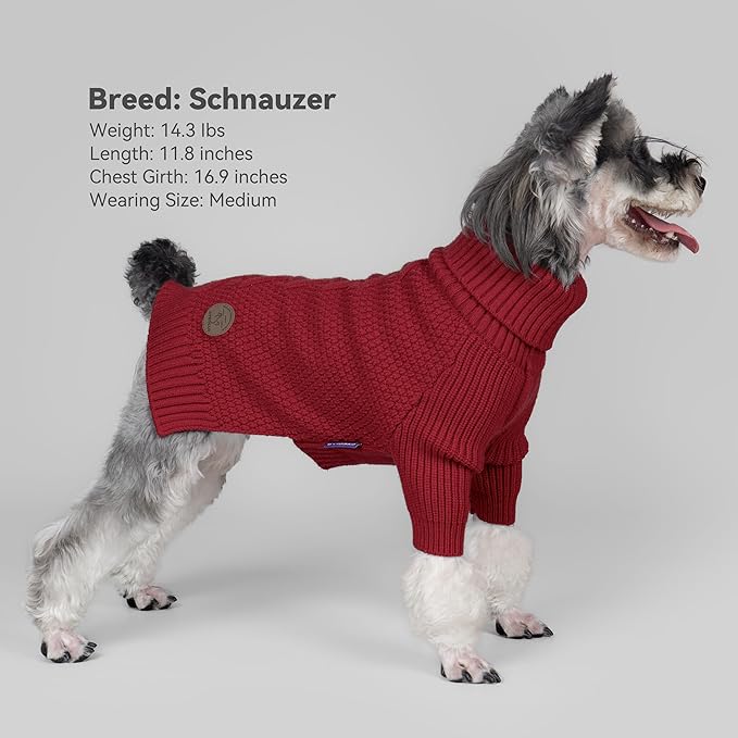 cyeollo Turtleneck Dog Sweater Soft Knitted Sweaters with Leash Hole Pet Clothes for Cold Day Pet Small Medium Dog Sweaters, Burgundy XL
