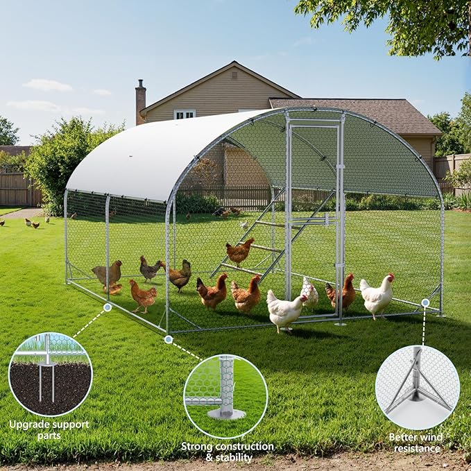 Large Metal Chicken Coop,10x13x6.5FT Chicken Run for Yard with Feeding Door, Round Top Walk-in Chicken Pen,Outdoor Poultry Cage with Anti-UV Cover,Duck Rabbit House