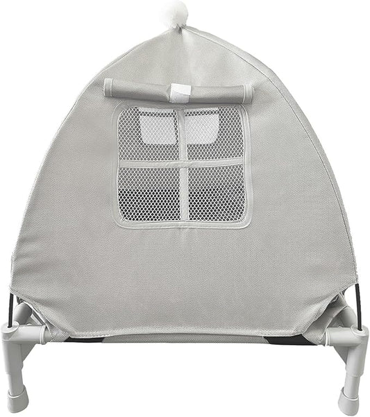 Pozico Elevated Pet Bed with Breathable Mesh for Small Cat and Dog, Raised Cooling Pet Cot for Puppy and Kitty, 18.9x18.9 inch (Gray Bed with Canopy)