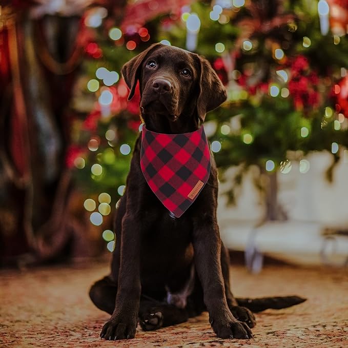 ADOGGYGO Christmas Dog Bandanas 2 Pack, Premium Cotton Fabric, Multiple Sizes Offered, White Red Plaid Bandanas for Medium Large Dogs (Large)