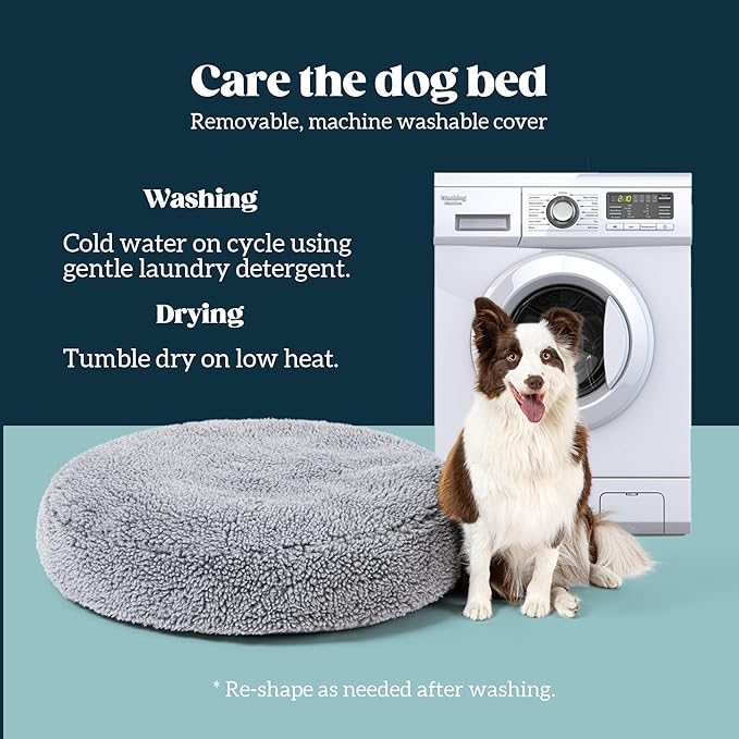 Stoutwool Indestructible Dog Bed - Round Chew Proof Dog Pad - Fluffy Pillow Bed for Aggressive Chewers - Durable - Washable - Ideal for Large Breeds - 36", Charcoal