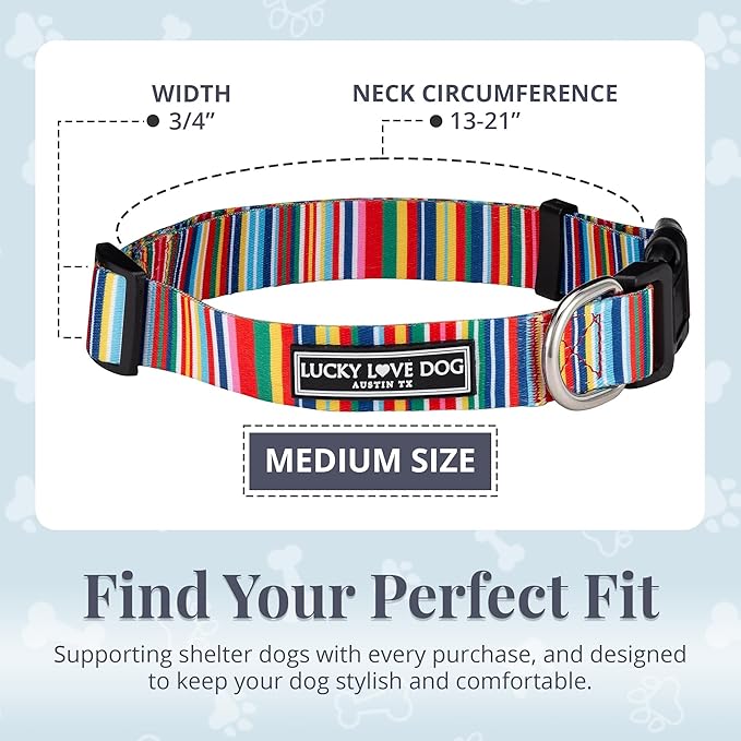 Lucky Love Dog - Adjustable Dog Collar with Easy Click Buckle for Small to Large Ones, Durable, & Comfortable for Male & Female Dogs, Pet Collar for Puppies & Adult Dogs - Hippie, Medium
