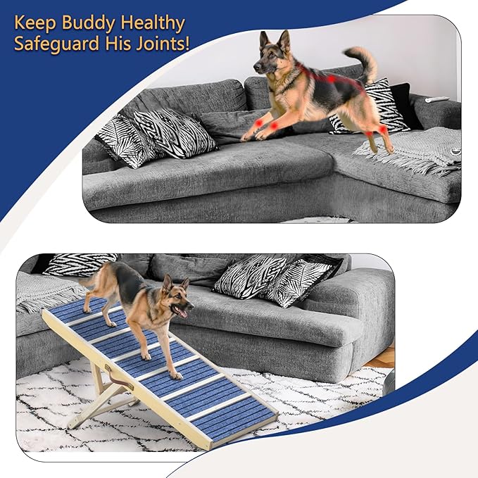 Dog Ramp for Large Dogs to Get on Bed - 47" Extra Long Adjustable Pet Ramp for Bed Couch Car, Folding Wood Dog Ramp for Older Dogs, Portable Dog Stairs Ramp for Indoor Use, 150lbs Capacity