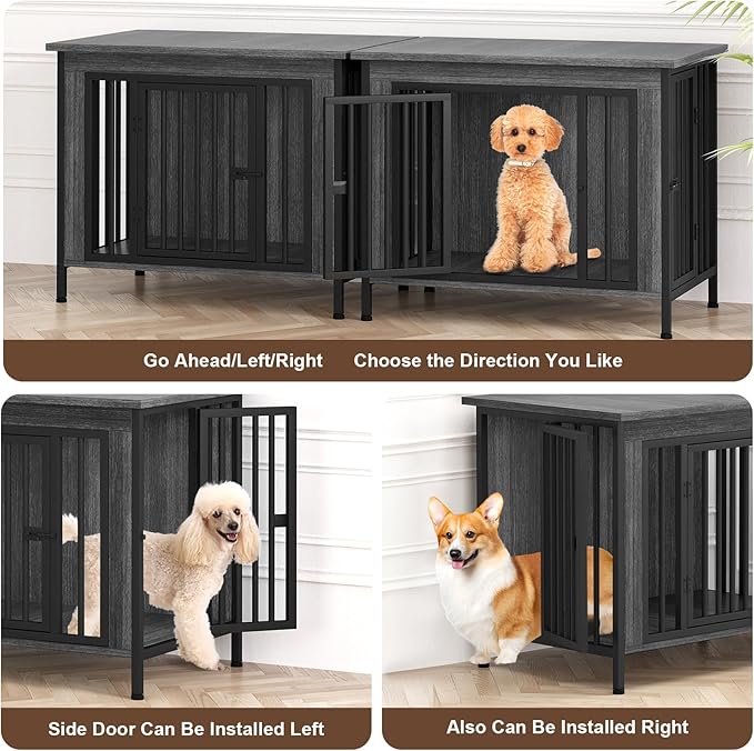 EasyCom Dog Crate Furniture for 1 or 2 Dogs, Heavy Duty Single/Double Dog Crates for Small/Medium/Large Dogs, Dog Kennel Furniture Indoor as TV Stand, Medium Size 31.5" L(20-35 Pounds), Dark Grey