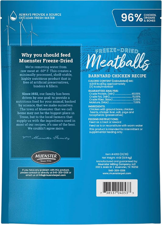Muenster Freeze Dried Chicken Meatball Dog Treats (4oz) - Grain Free, Made in USA