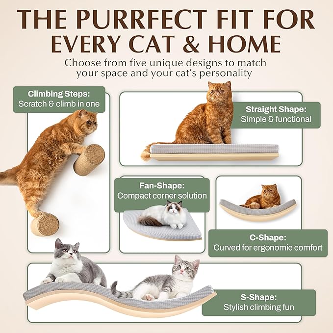 Extra Large 31.5" x 20" CALLICO HAVEN- Corner Cat Wall Shelf, Modern Wall Cat Bed, Corner Wall Hammock for Cats, Space-Saving Wall Cat Tree Bed, Sturdy/Hidden Mounts, Washable Cover- Fan Shape