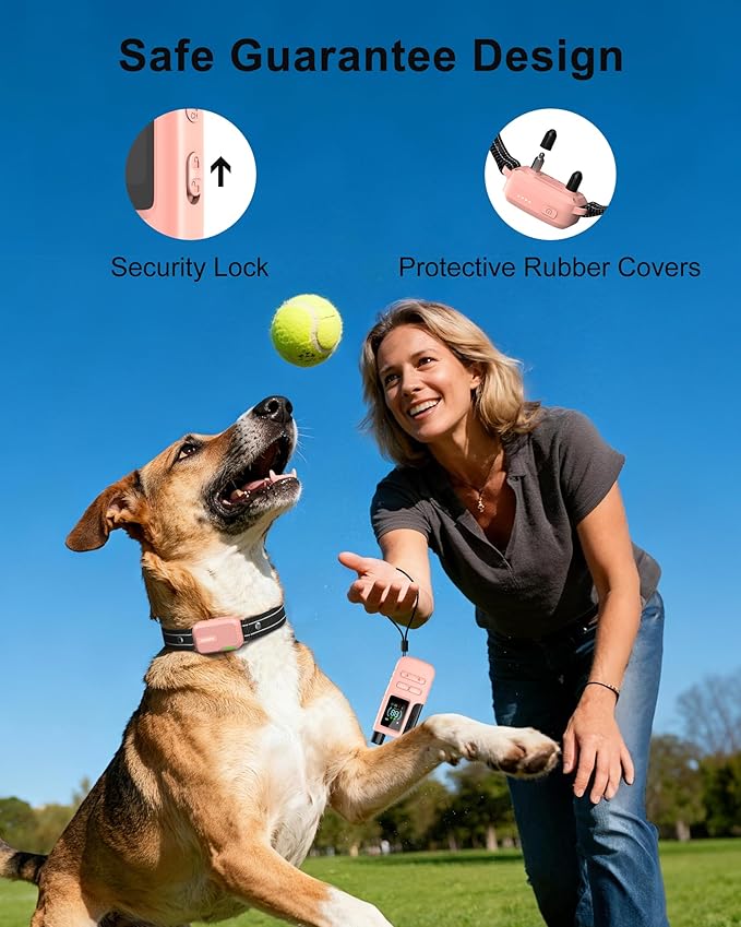 Jugbow Dog Shock Collar - 4200FT Dog Training Collar with Remote, IPX8 Waterproof Electric Dog Collar with 4 Training Modes, Security Lock, Rechargeable eCollar for 10-120lbs Dogs (Pink)