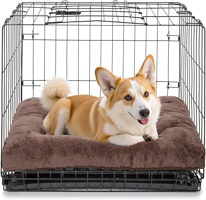 POMIU 2-Pack Washable Dog Bed, Deluxe Plush Crate Beds with Anti-Slip, Machine Washable Kennel Pad Sleeping Mat for Large, Medium and Small Dogs (2 Pack x Coffee, 29.0" L x 21.0" W x 3.0" Th)