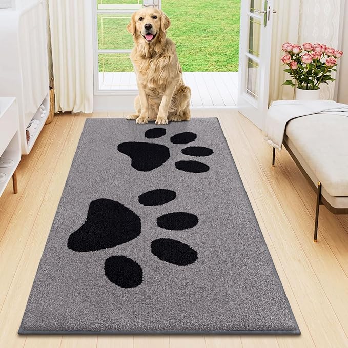 Smiry Dog Door Mat for Muddy Paws 47x24, Dirt Trapper Non Slip Washable Indoor Doormats, Absorbent Entryway Carpet for Inside Floor, Grey