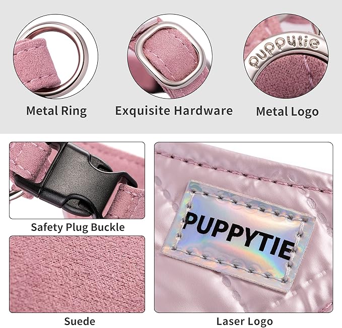 Puppytie No Pull Dog Harness with Multifunction Dog Leash,Soft Adjustable No Choke Escape Proof Pet Harness Vest for Medium Dogs,Glossy Pink,M