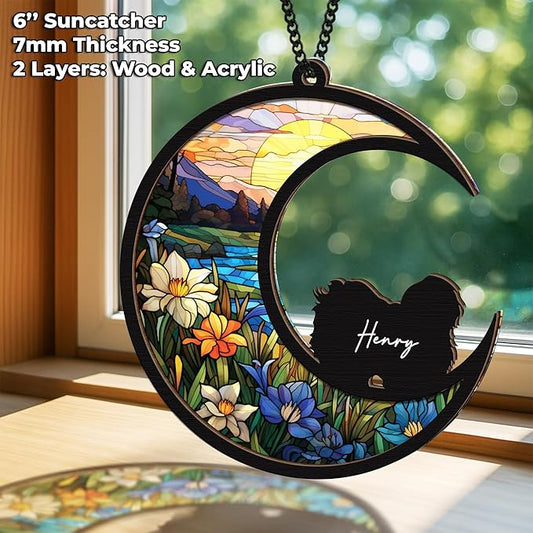 6'' Coton De Tulear Dog Memorial Suncatcher Personalized Name Dog Breed Pet Ornament Window Car Hanging Sympathy Gift for Loss of Pet Passed Away Remembrance Gift for Dog Lovers SCD-B11-6-30