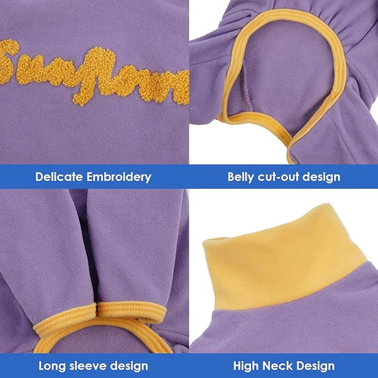 Cat Sticky Hair Clothes - Purple-XL, Prevent Fur Shedding Onesie for Adult Cat Suit,Sphynx Long Sleeves Pajamas for Air-Conditioned Room Wear,Keep Warmth,Soft,Stretchy