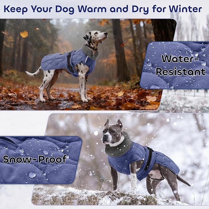 Dog Winter Jacket, Adjustable Water-Resistant Dog Warm Coat with Fleece Lining, Windproof Cold Weather Coats for Winter, Reflective Snow Jacket for Labrador Golden Retriever, NewBlue XL
