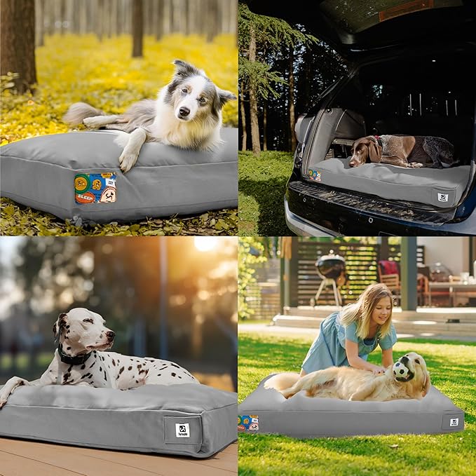 Sytopia 36" Outdoor Canvas Dog Bed – Ultra-Durable, Waterproof, Washable, Removable Cover – Comfort for Large Dogs – Perfect for Patio, Crate, or Adventure (Light Grey)