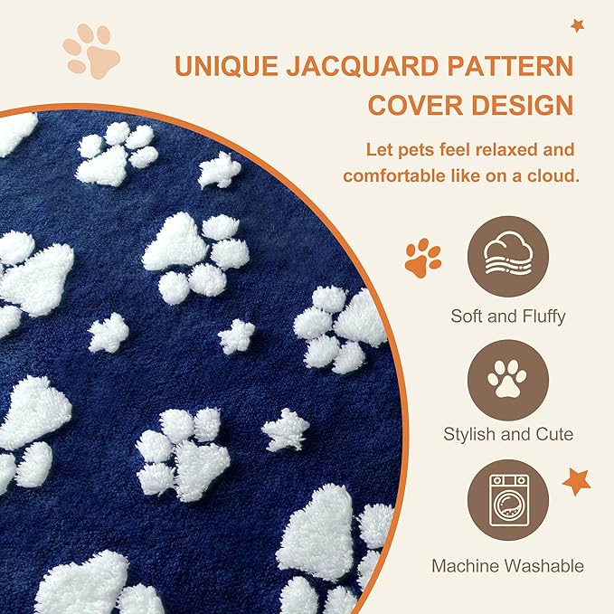 Dog Beds for Small Medium Dogs, Cute Thick Dog Bed for Crate Kennel, Fluffy Pet Bed with Removable Washable Cover and Anti-Slip Bottom, 30"x 20", Navy Paw